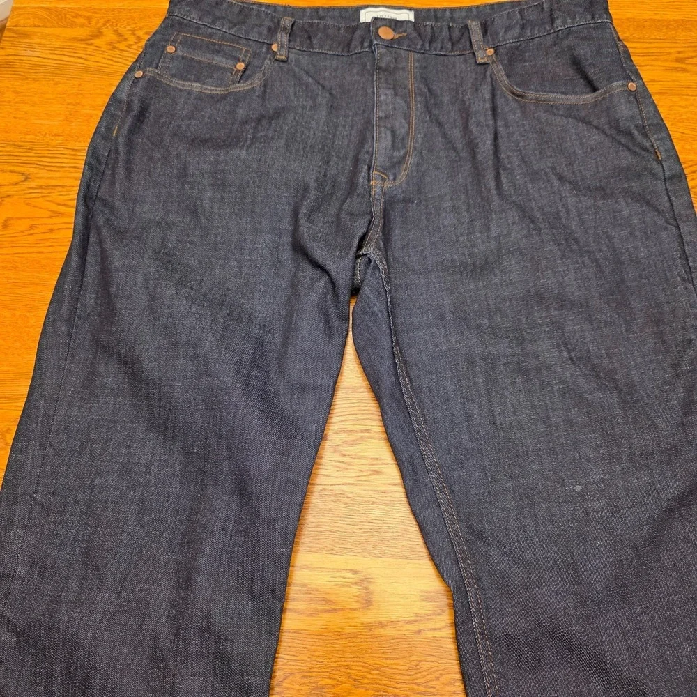 Mens 38x34 Jeans Straight‎ Leg Dark Wash Flat Front Dress Work Five Four